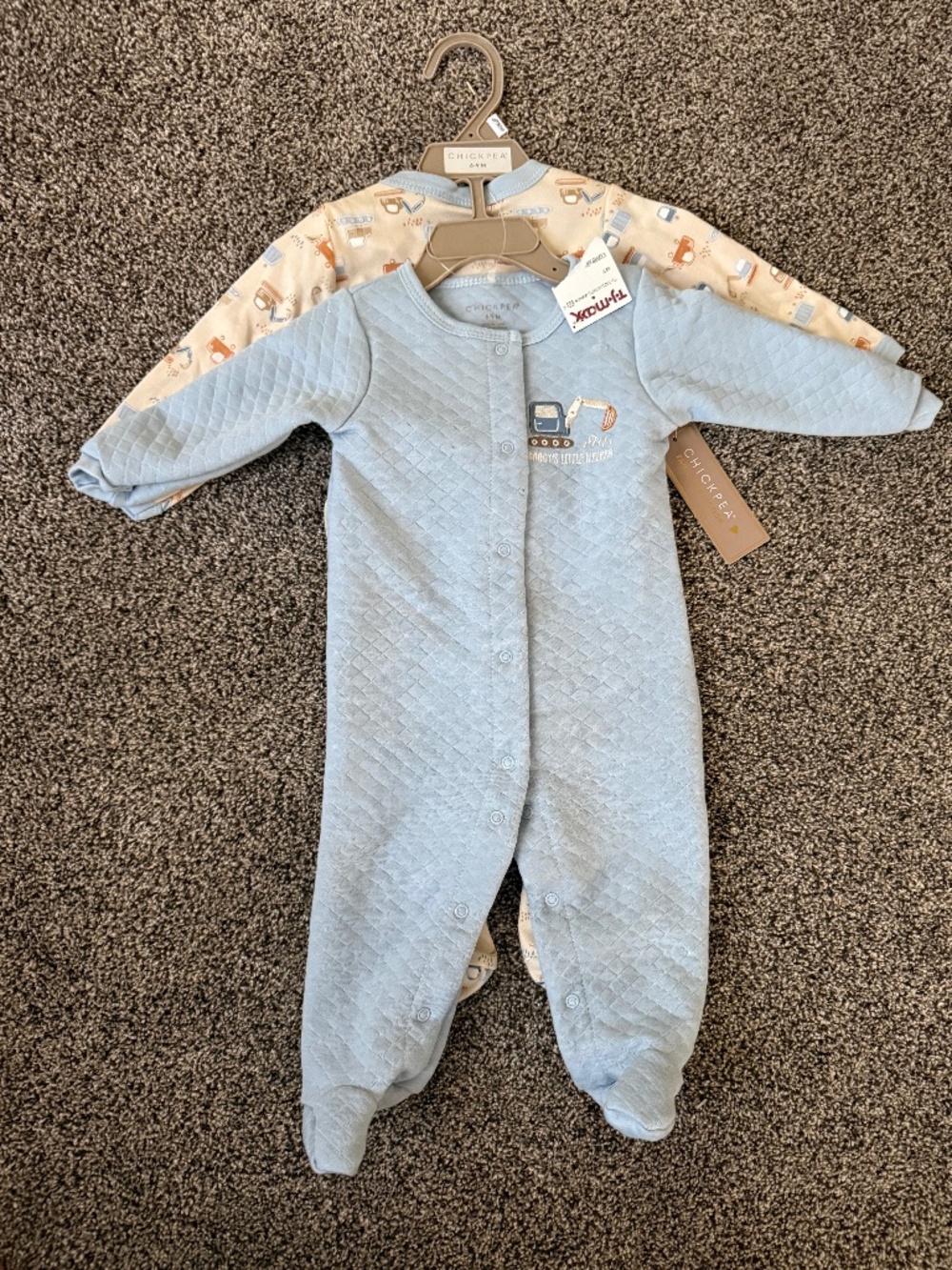 Chickpea Baby Boy Footed Pajamas 6-9 Months 2 Pack Blue Construction Truck NWT